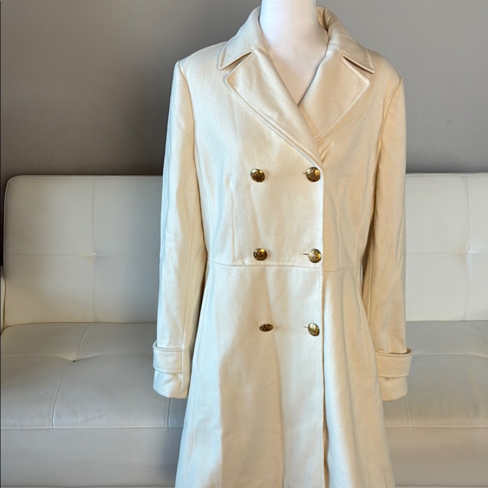 Banana Republic Wool Blend Cream Coat with Gold Buttons - Double Breasted Jacket